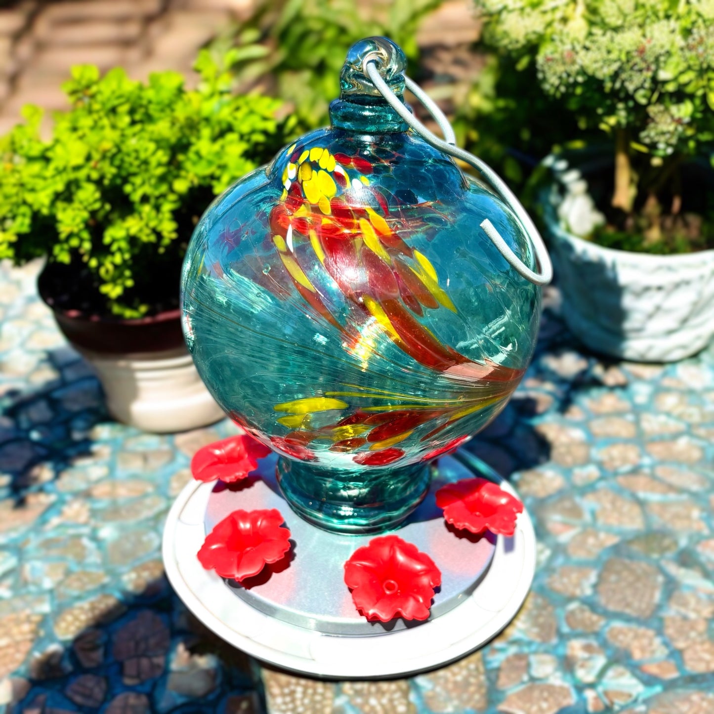 Blown Glass Hummingbird Feeder