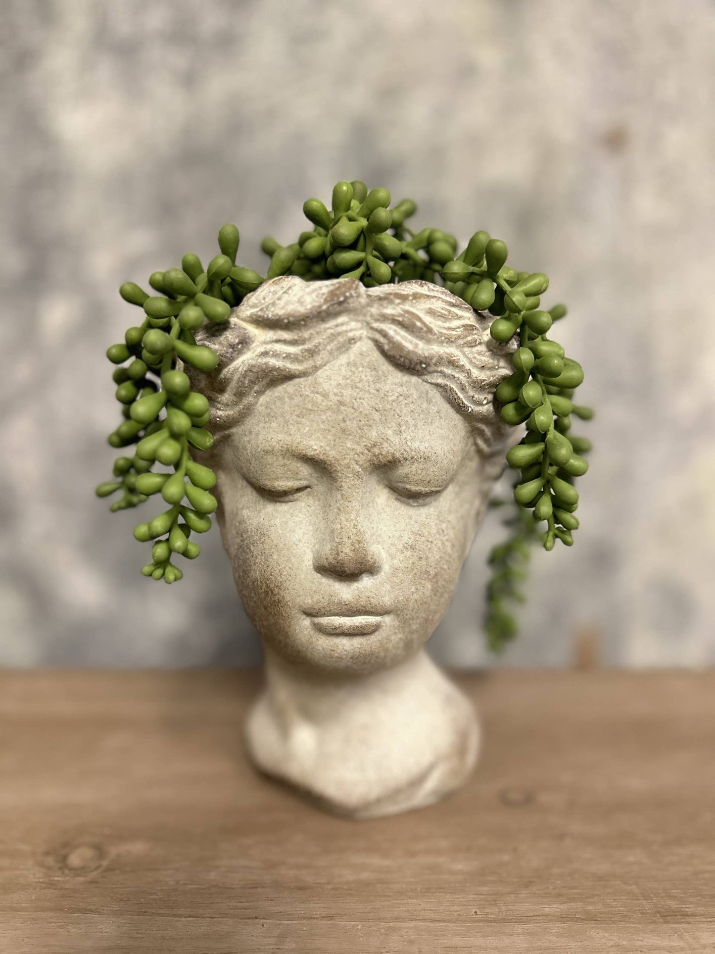 Cement Lady Head Planter: Grey