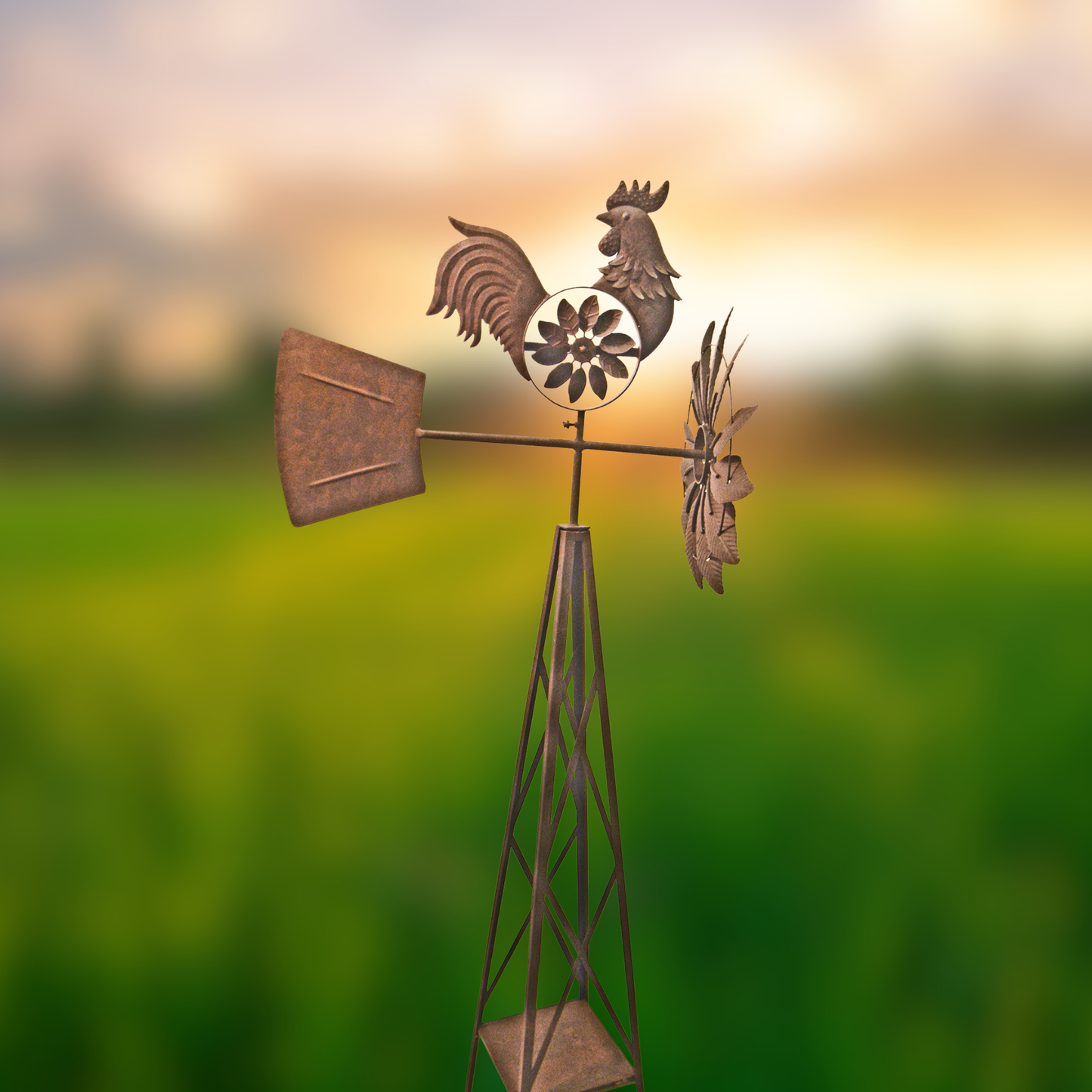 Rustic Rooster Windmill w/ Mini Spinner – 57”