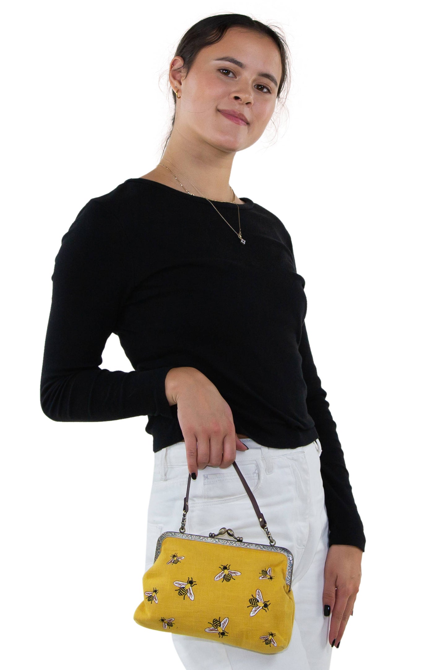 Bees Kisslock Bag: Black