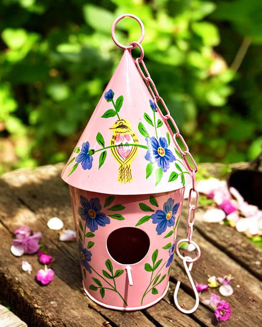 Hand Painted Galvanized Bird House (Pink)