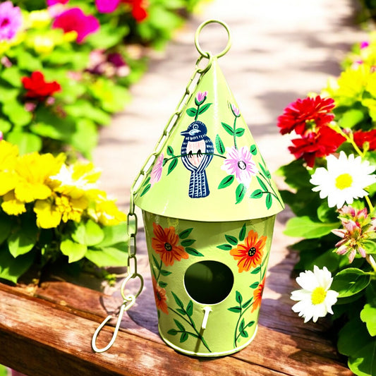 Hand Painted Galvanized Bird House (Green)