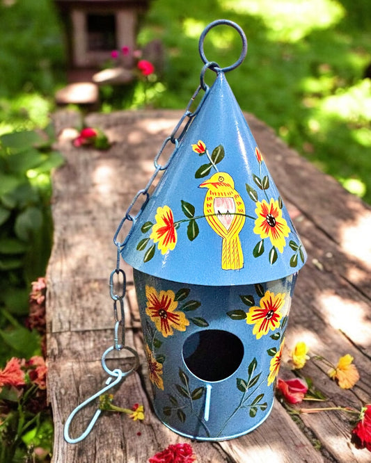 Hand Painted Galvanized Bird House (Blue)
