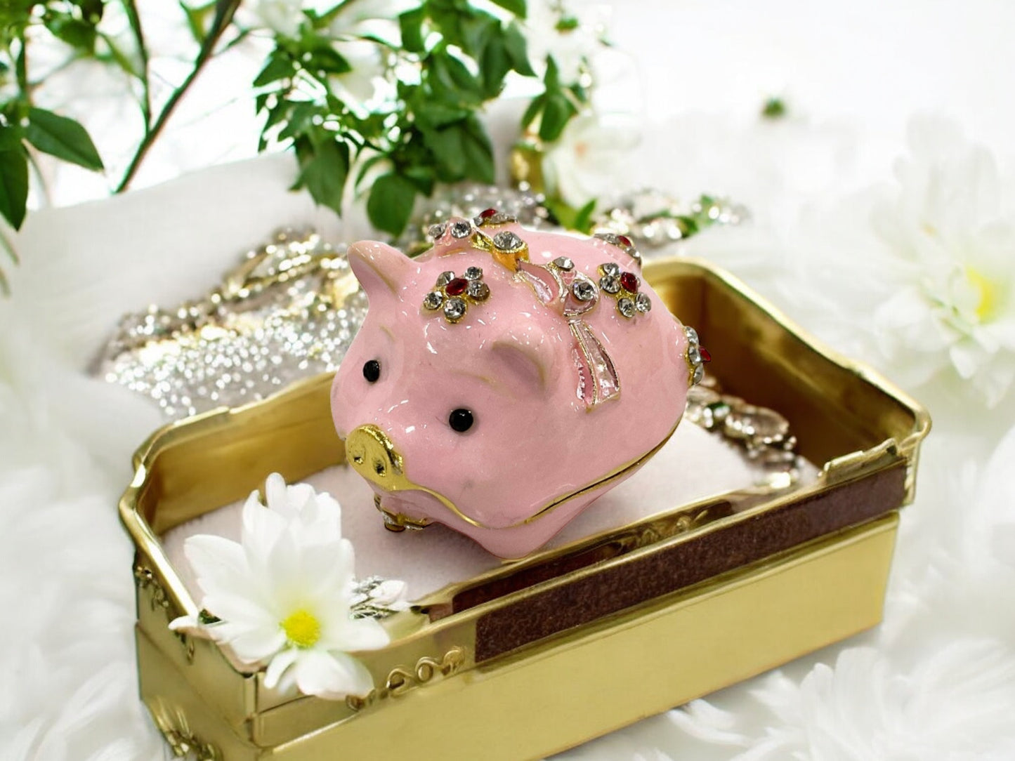 Jeweled Enameled Pig Trinket Box