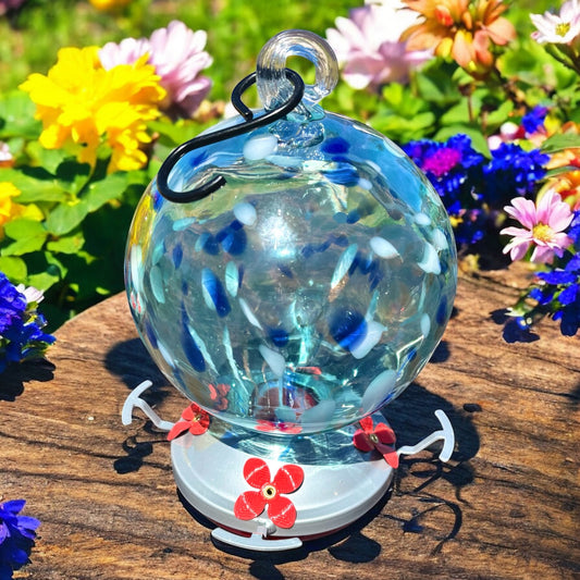 Blown Glass Hummingbird Feeder (Blue)