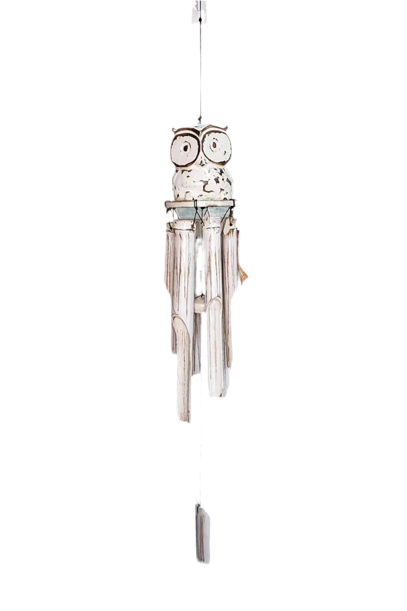 White Washed Owl Bamboo Windchime