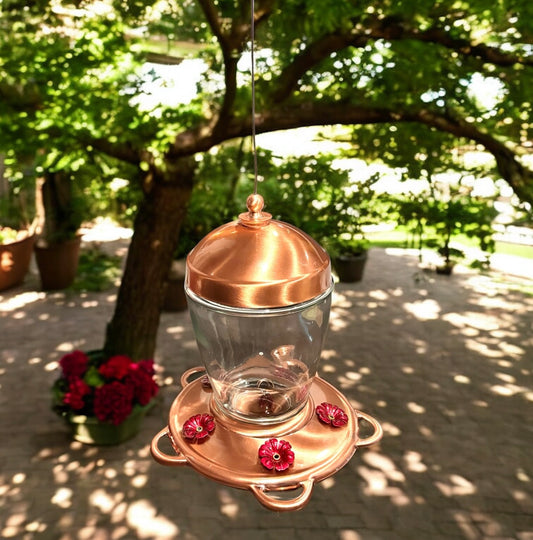 Brushed Copper/Glass Hummingbird Feeder