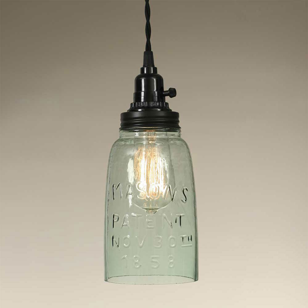 Recycled Glass Mason Jar Pendant Lamp