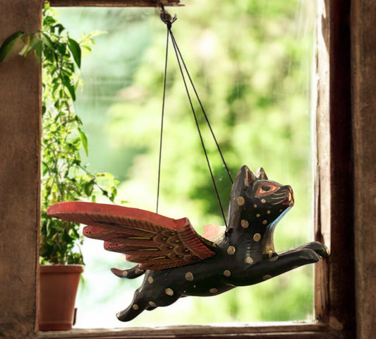 Flying Winged Black Cat