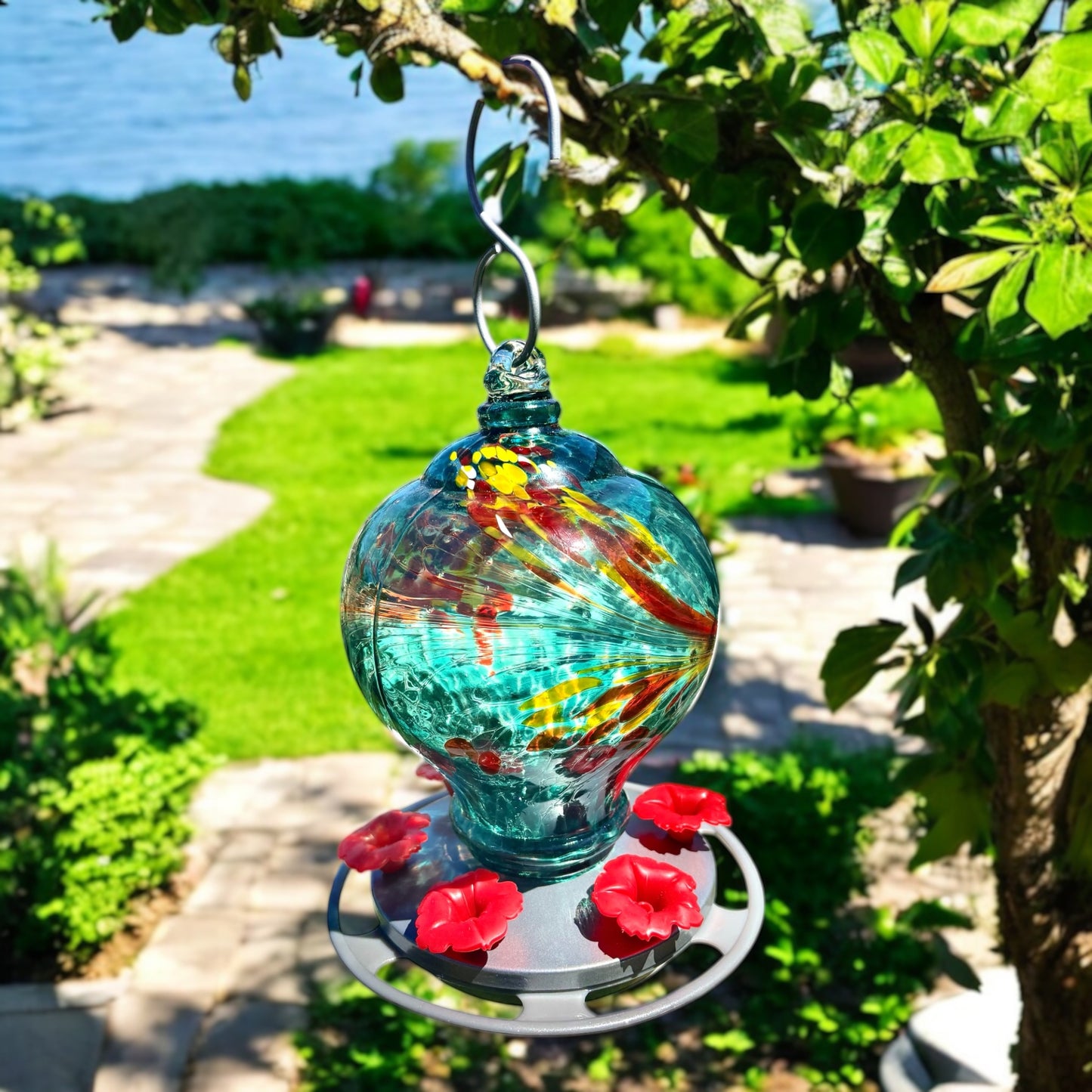 Blown Glass Hummingbird Feeder