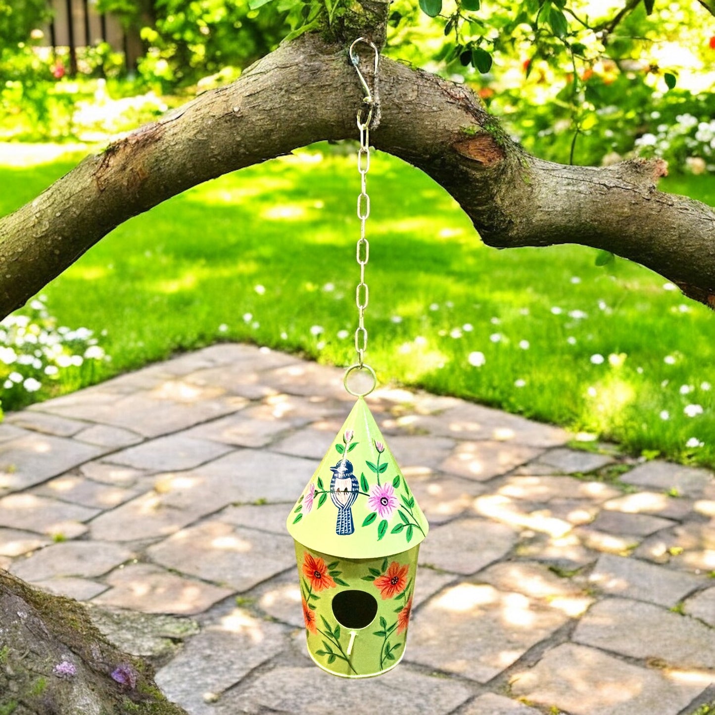 Hand Painted Galvanized Bird House (Green)