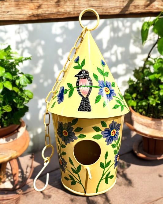Hand Painted Galvanized Bird House (Yellow)