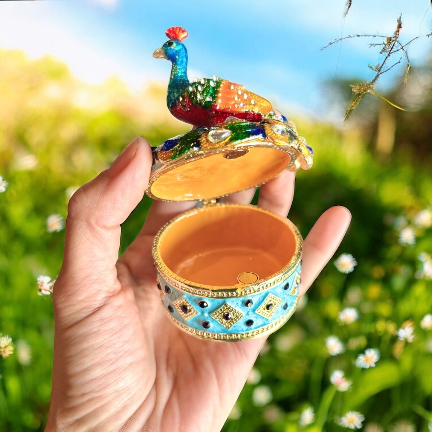 Jewel Enameled Peacock Trinket Box