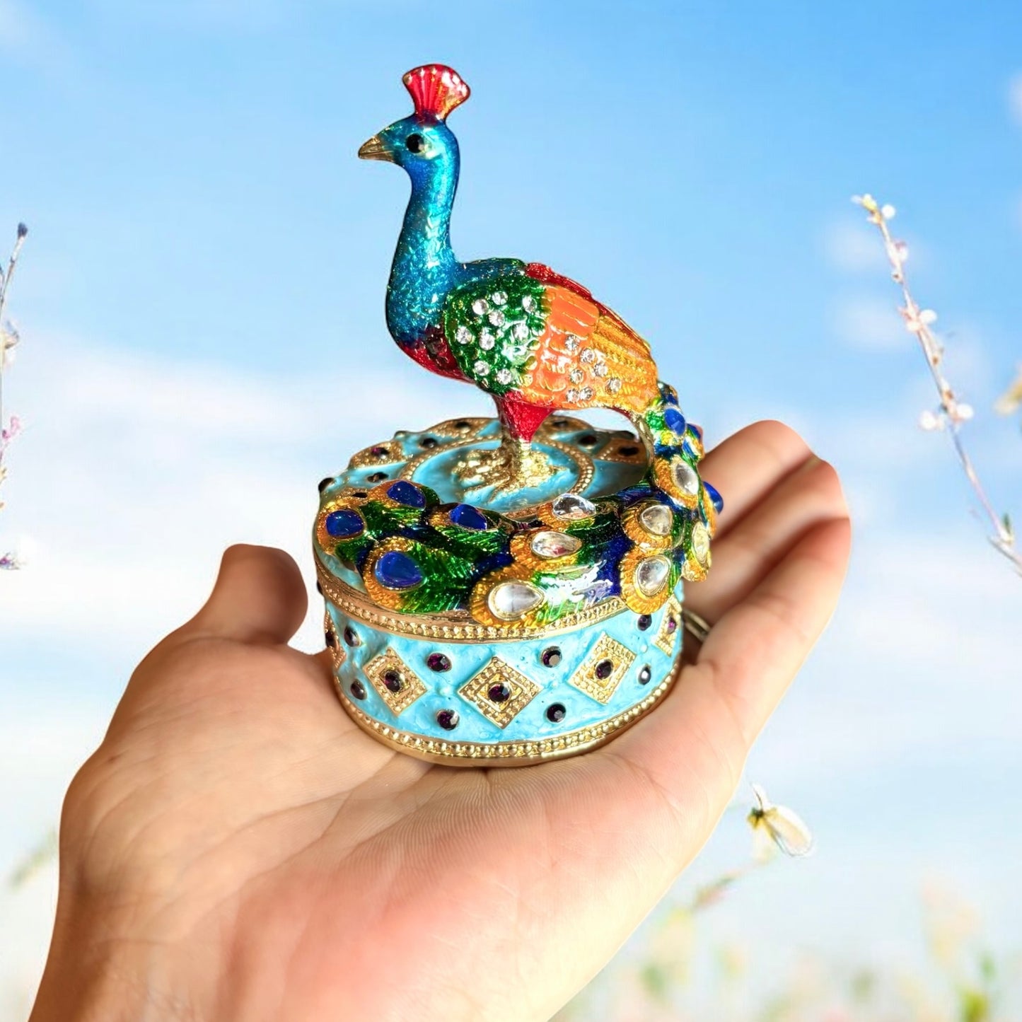 Jewel Enameled Peacock Trinket Box