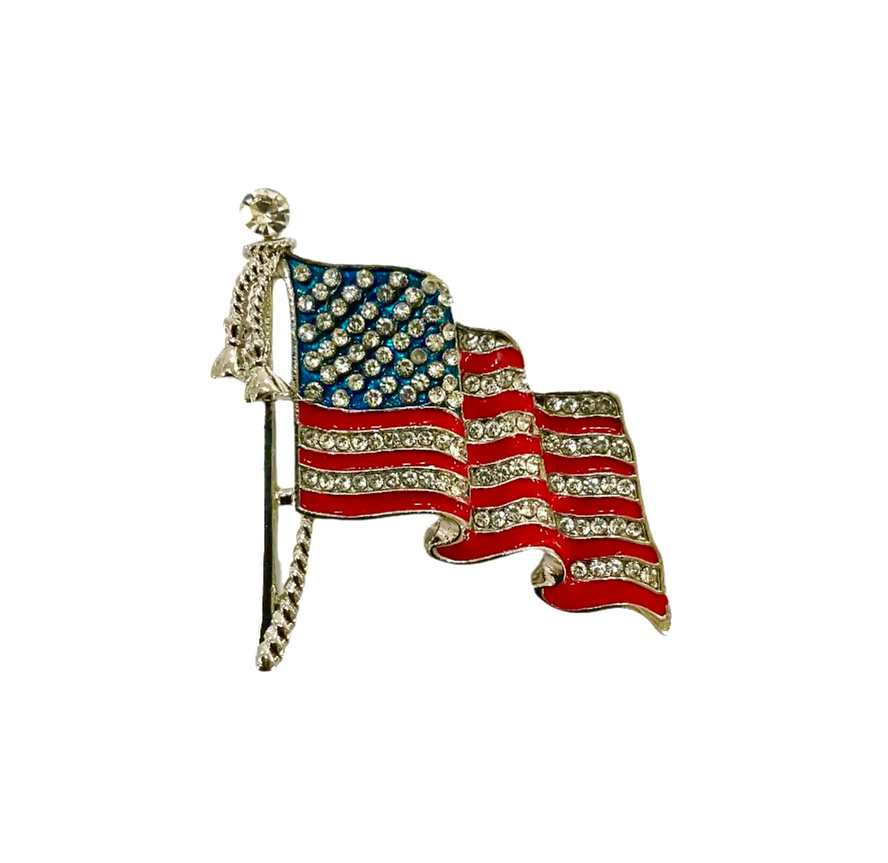 Jeweled USA Flag Pin: Silver