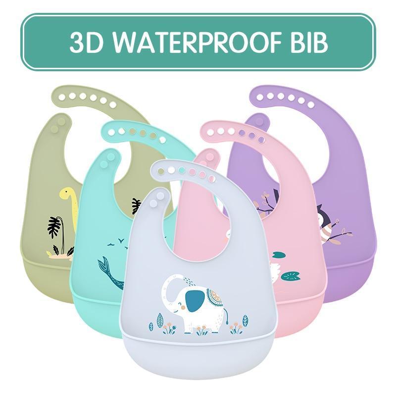 Adjustable Silicone Baby Bib – Multiple Designs