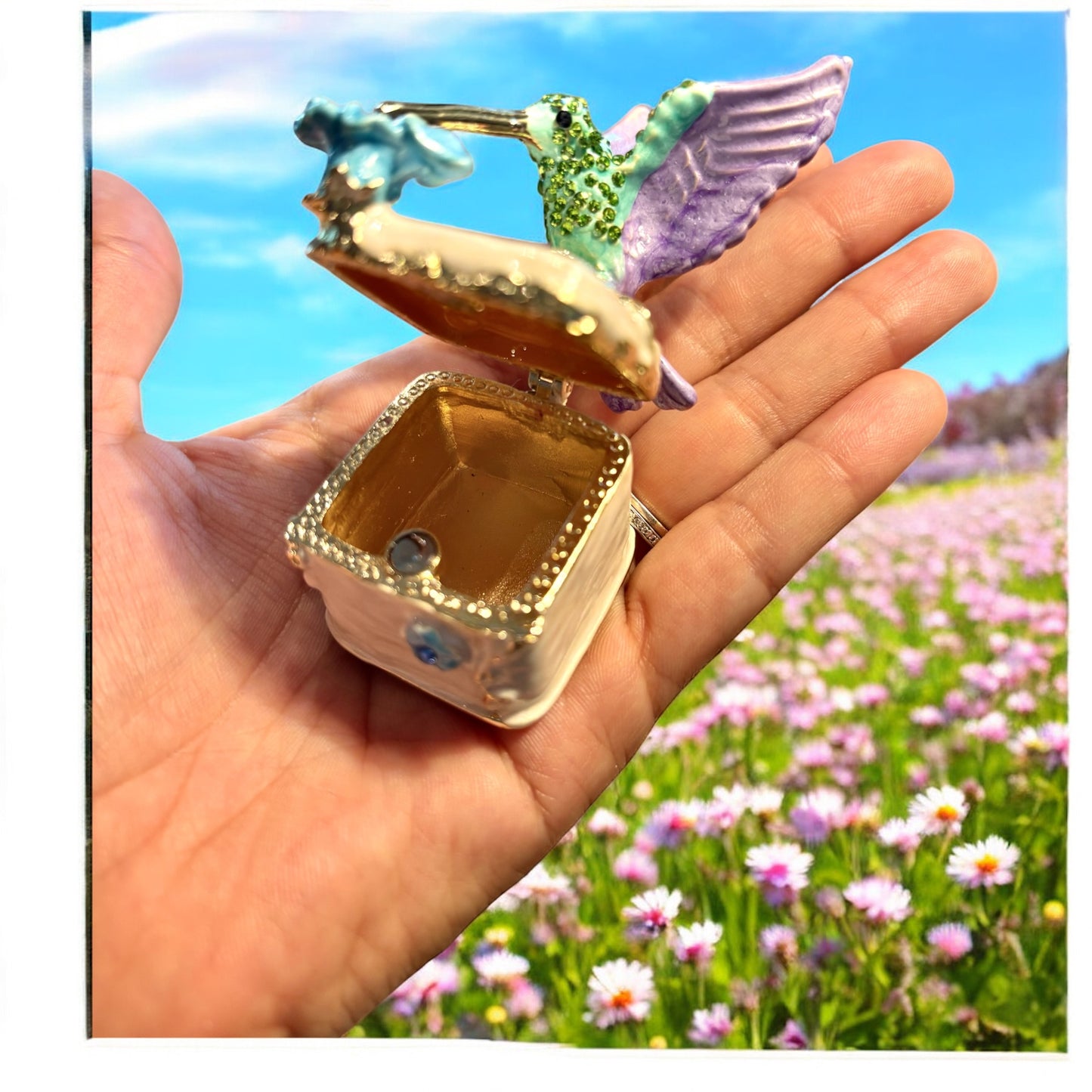 Jewel Enameled Humming Bird Trinket Box