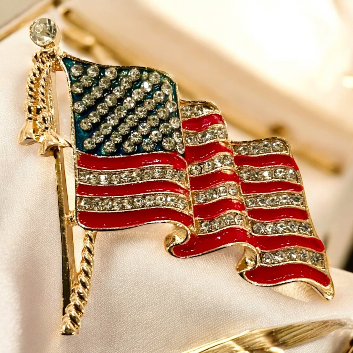 Jeweled USA Flag Pin: Gold