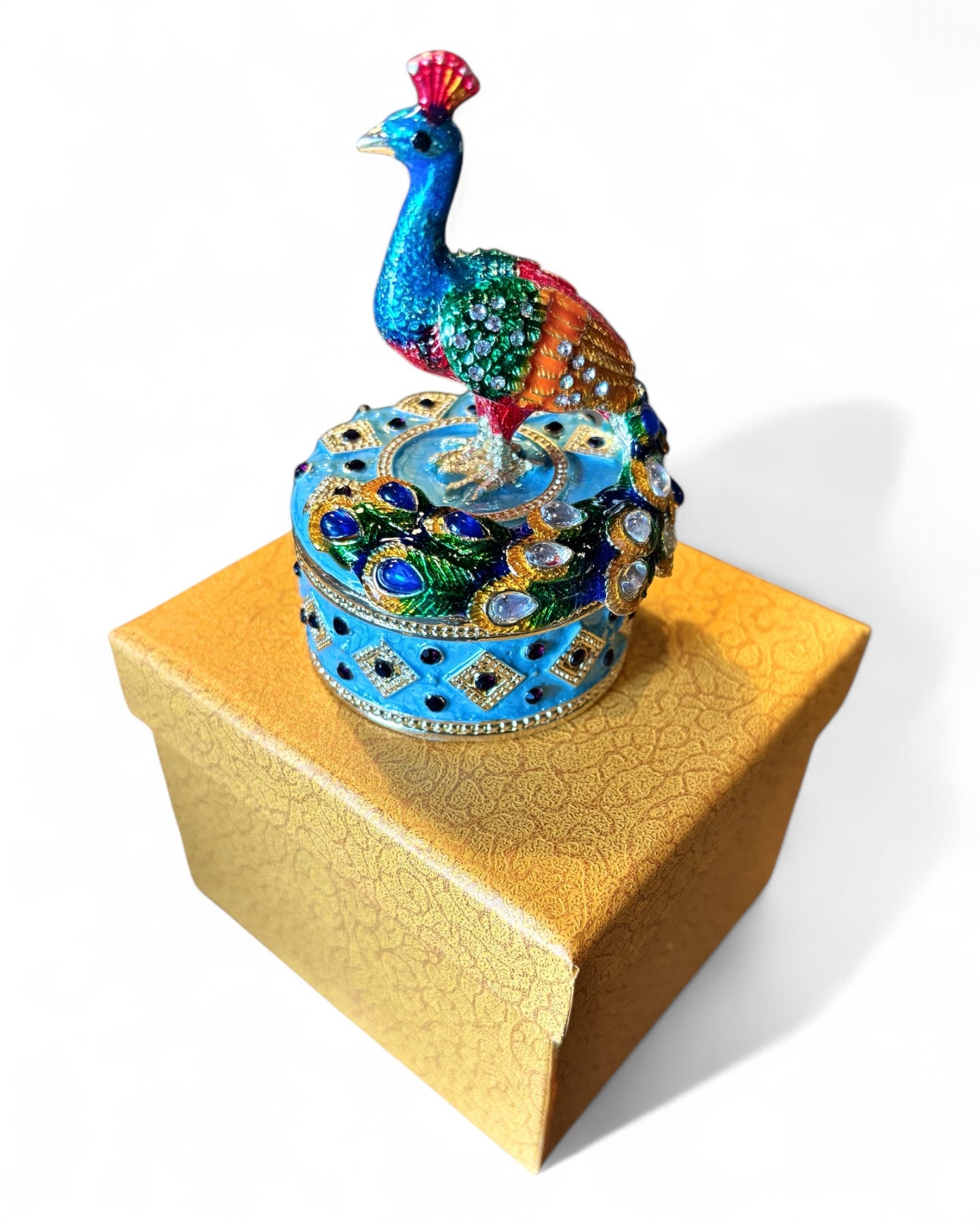 Jewel Enameled Peacock Trinket Box