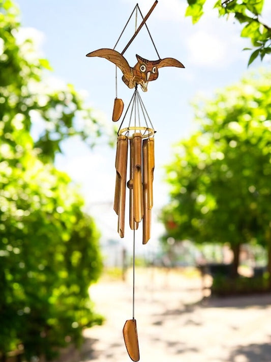 Animated Bamboo Owl Windchime