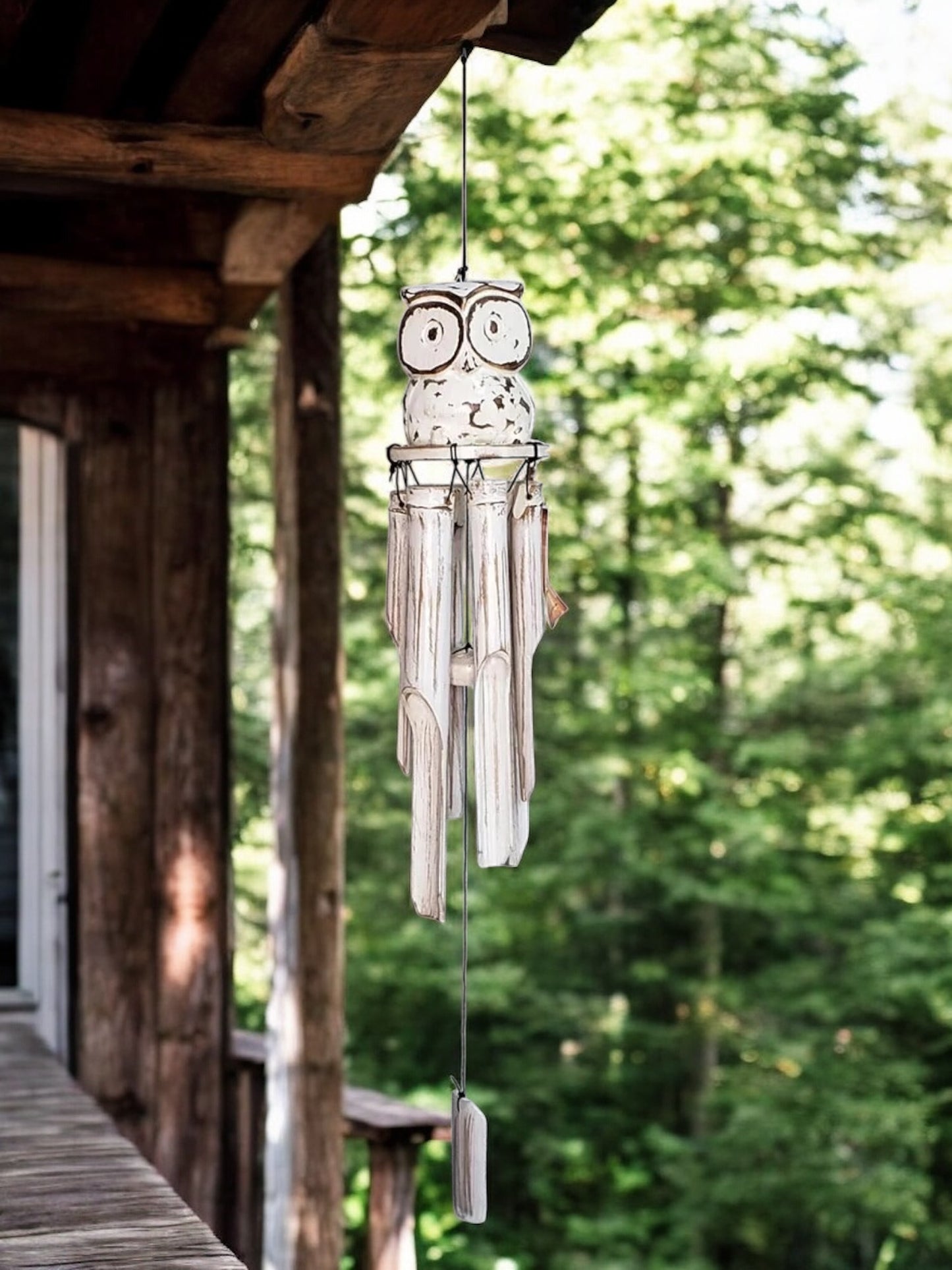 White Washed Owl Bamboo Windchime