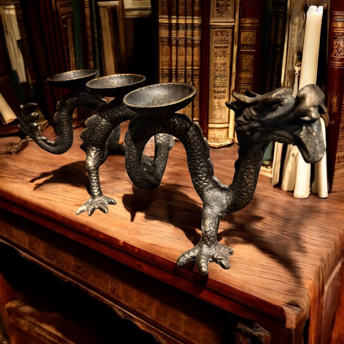 Cast Iron Dragon Candelabra