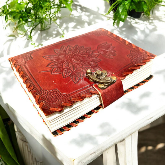 Genuine Leather Lotus Flowers Journal