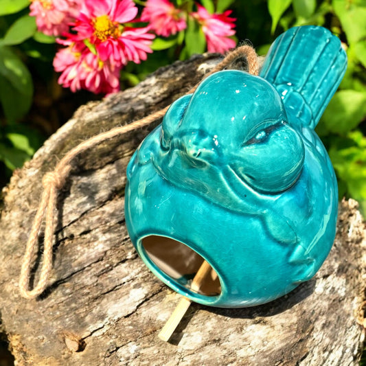 Glazed Pottery Birdie Birdhouse (Teal)