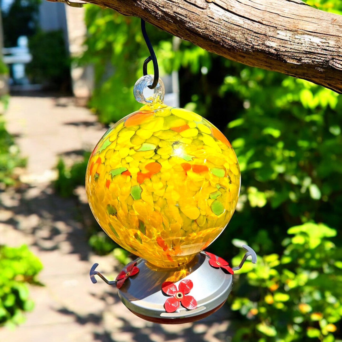 Blown Glass Hummingbird Feeder (Yellow)
