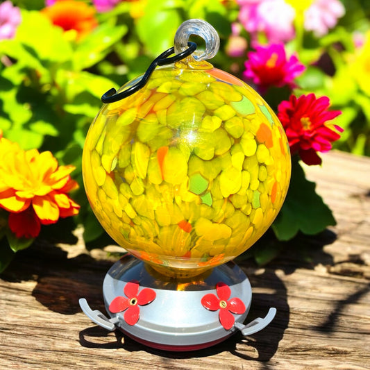 Blown Glass Hummingbird Feeder (Yellow)