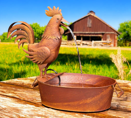 Folk Art Rooster Fountain