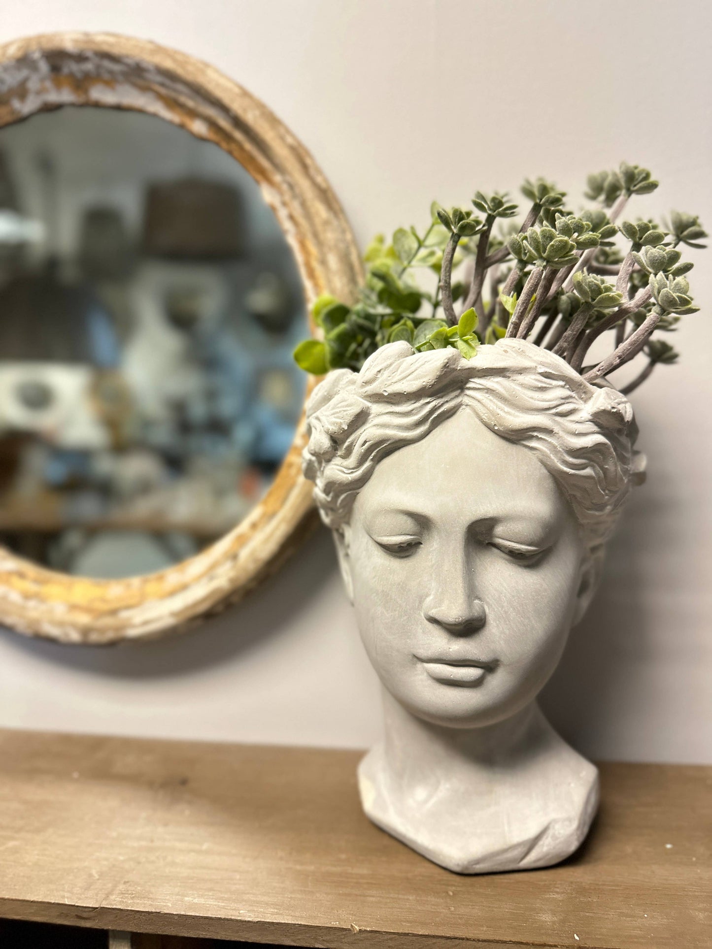 Cement Lady Head Planter: White