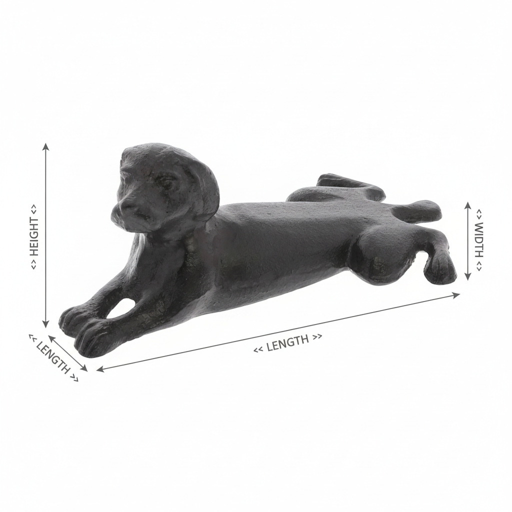 Cast Iron Pup Door Wedge - With Dimension Lines