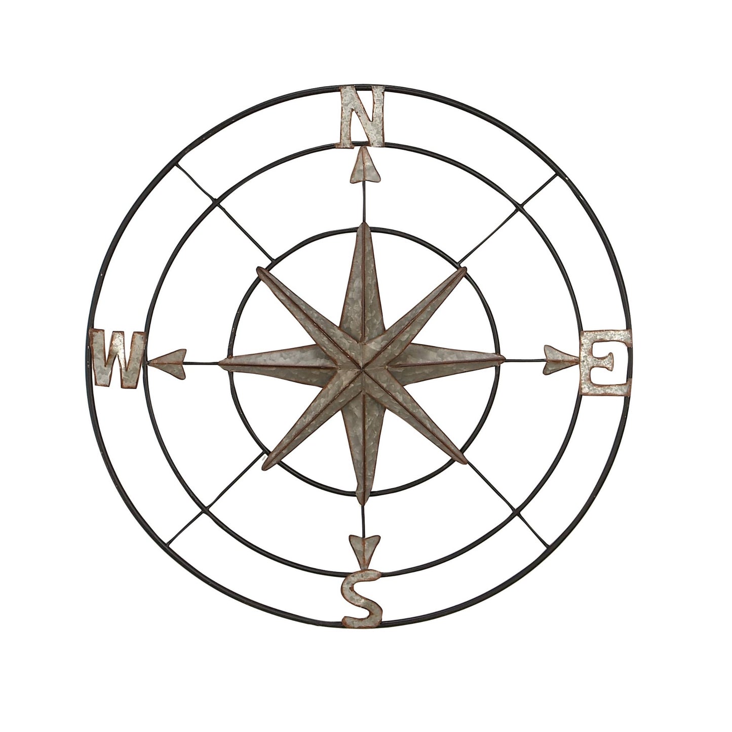 Grey & Black Metal Compass Wall Art