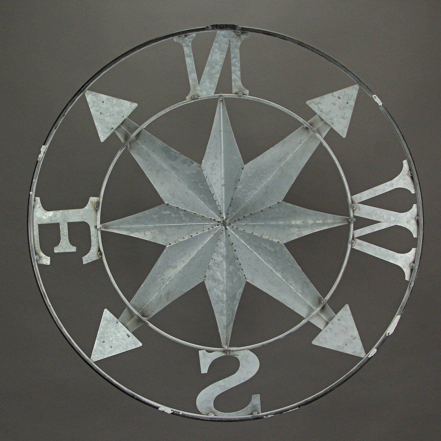 Galvanized Compass Wall Sculpture: Distressed White