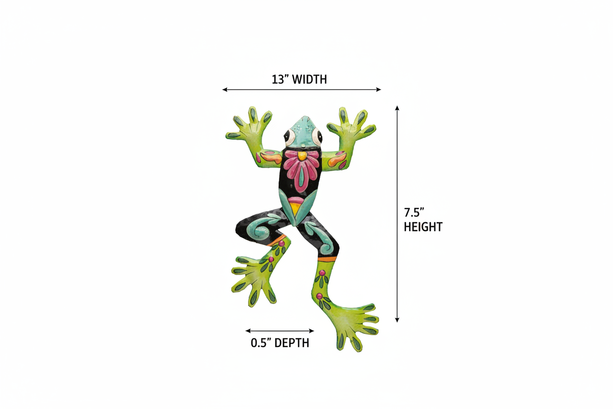 Hand Painted Steel Frog with Dimensions