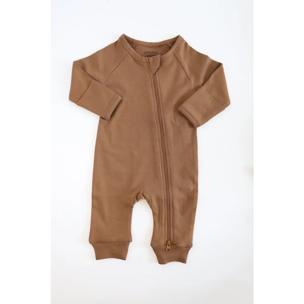 Organic Cotton Baby Zipper Romper (Cozy Brown)