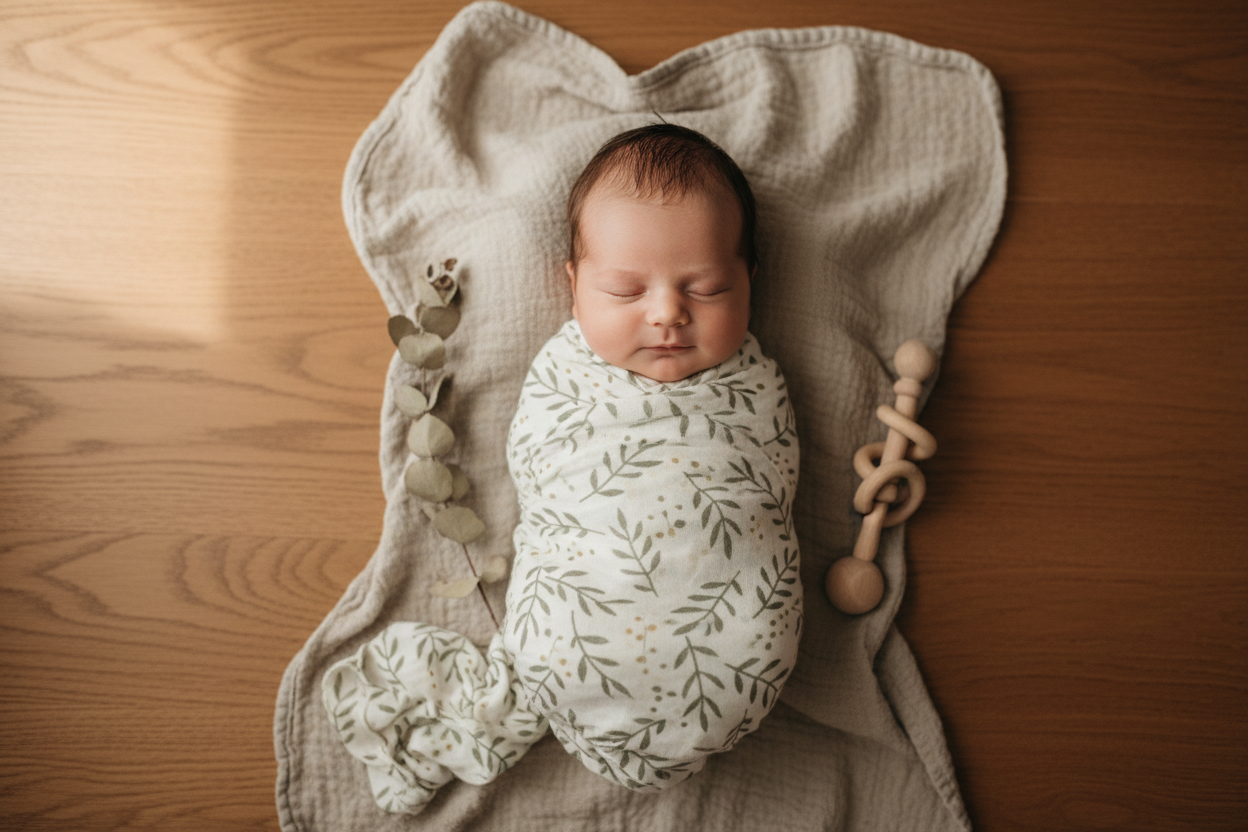 Organic cotton and bamboo baby swaddles, muslin wraps, knitted blankets, and pacifiers by GoodStuff Co