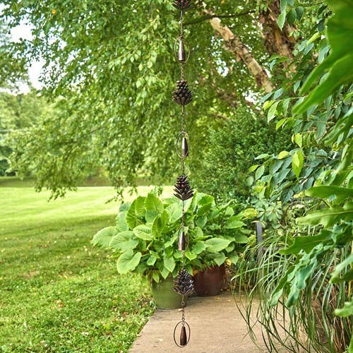 70" Long Antique Bronze Hanging Pinecone Rain Chain