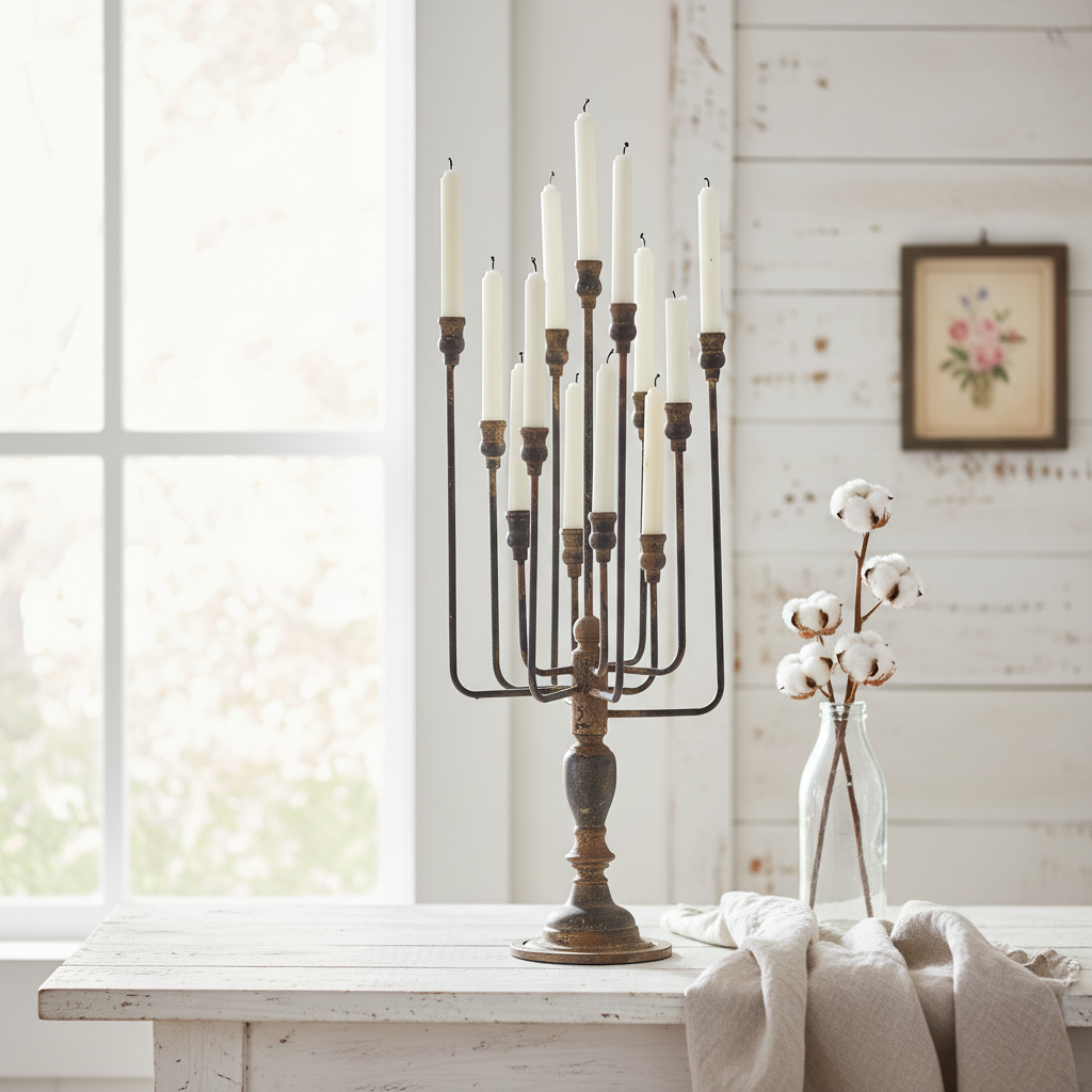 13-Candle Iron Candelabra - Light Cozy Farmhouse
