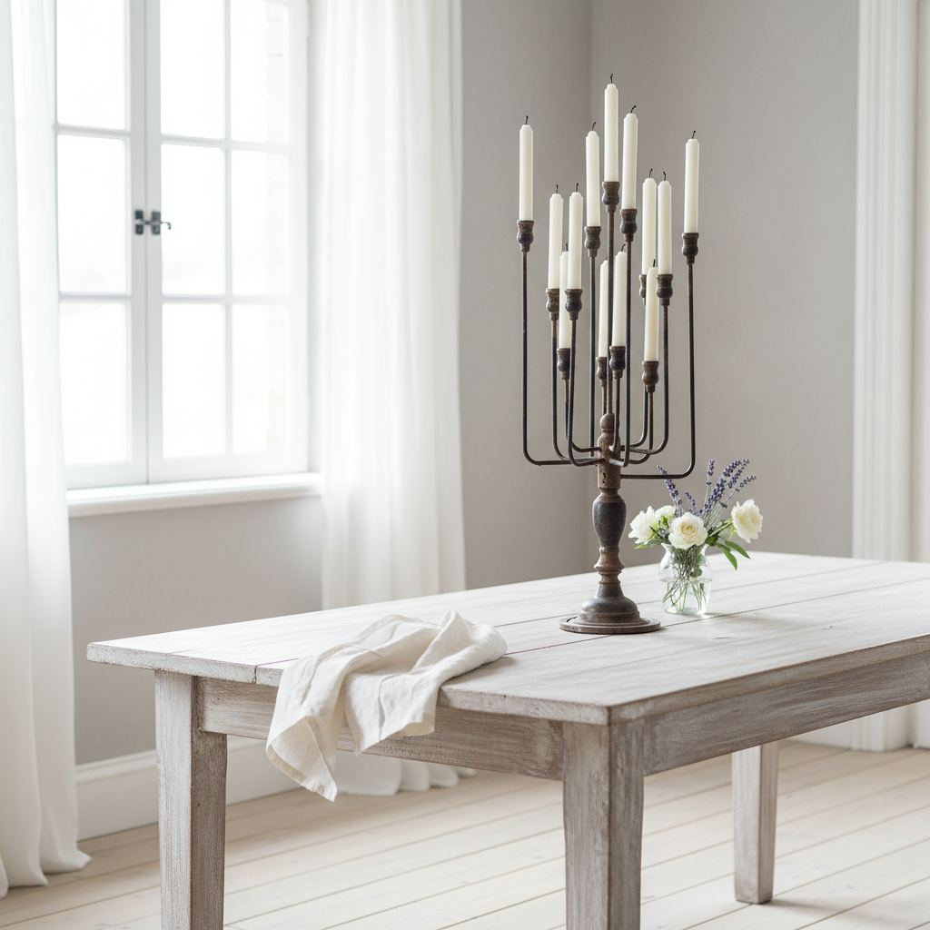 13-Candle Iron Candelabra - Light French Country