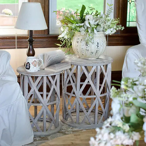 Set of Two Basket Weave Accent Tables