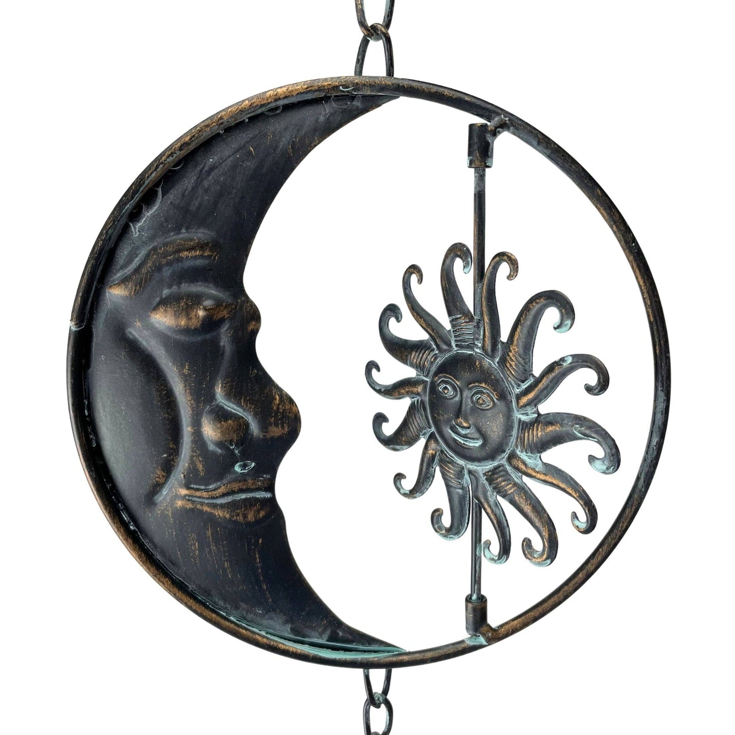 80-Inch Metal Rain Chain with Celestial Crescent Moon & Sun