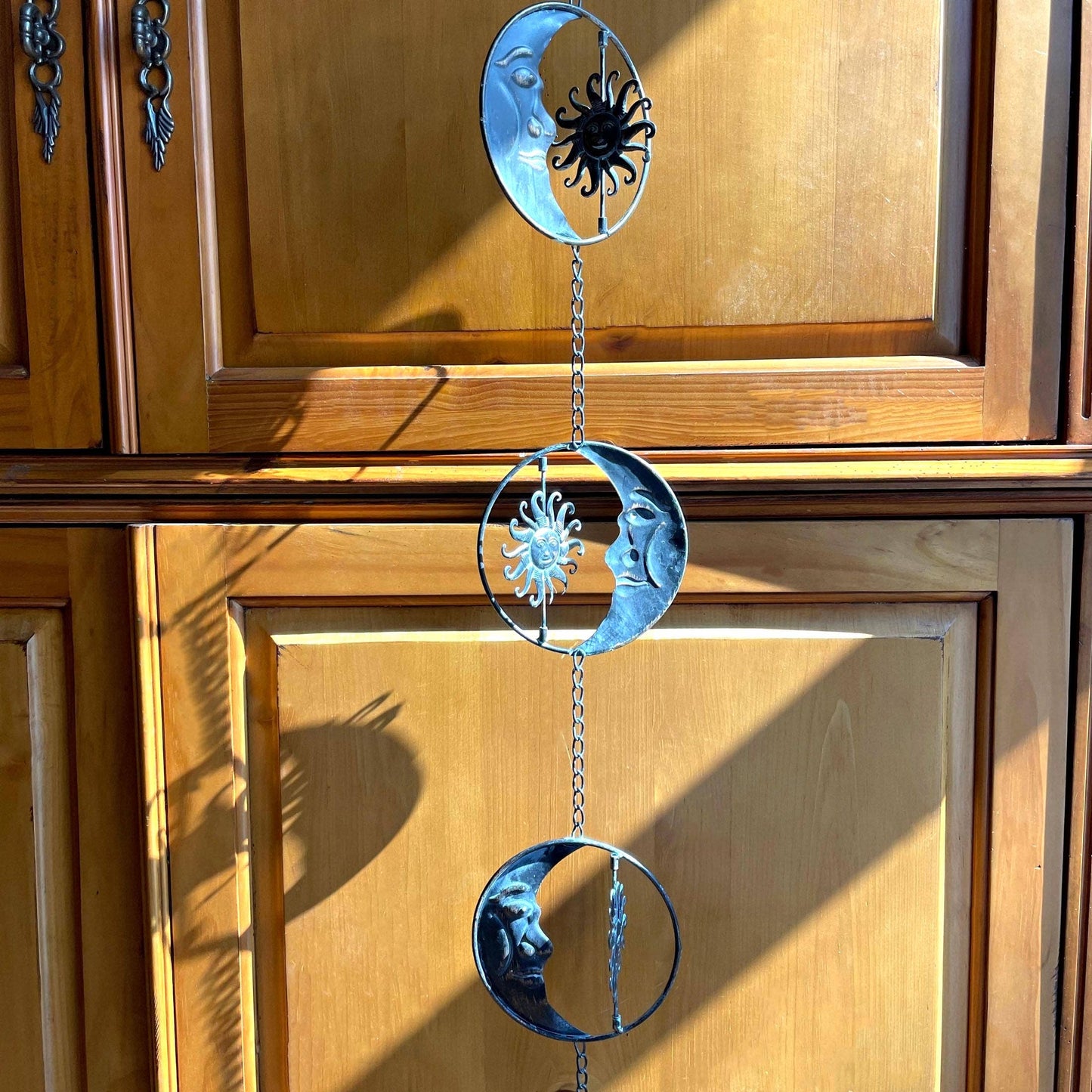 80-Inch Metal Rain Chain with Celestial Crescent Moon & Sun