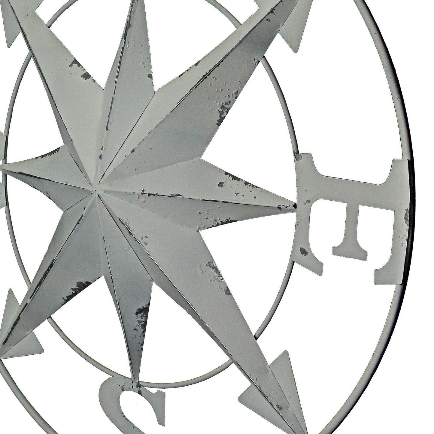 Galvanized Compass Wall Sculpture: Distressed White