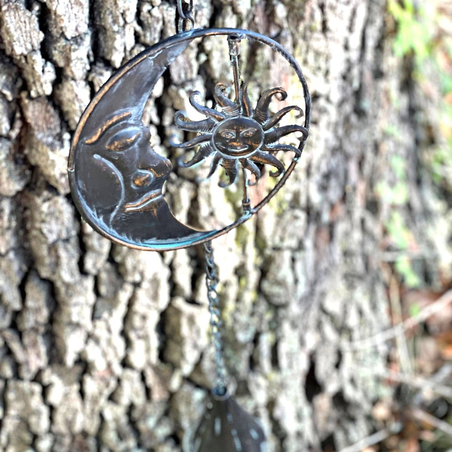 80-Inch Metal Rain Chain with Celestial Crescent Moon & Sun