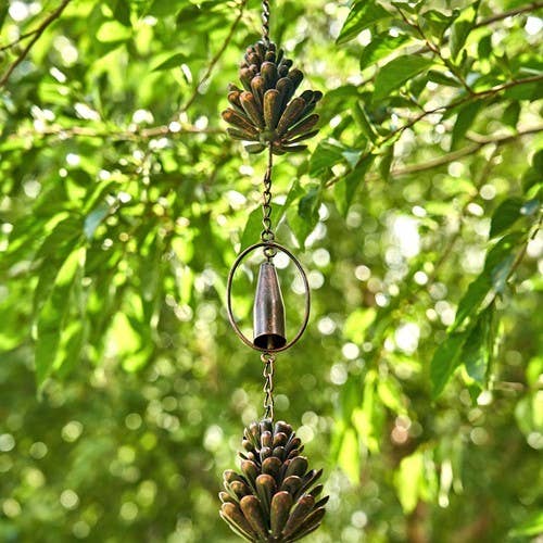 70" Long Antique Bronze Hanging Pinecone Rain Chain