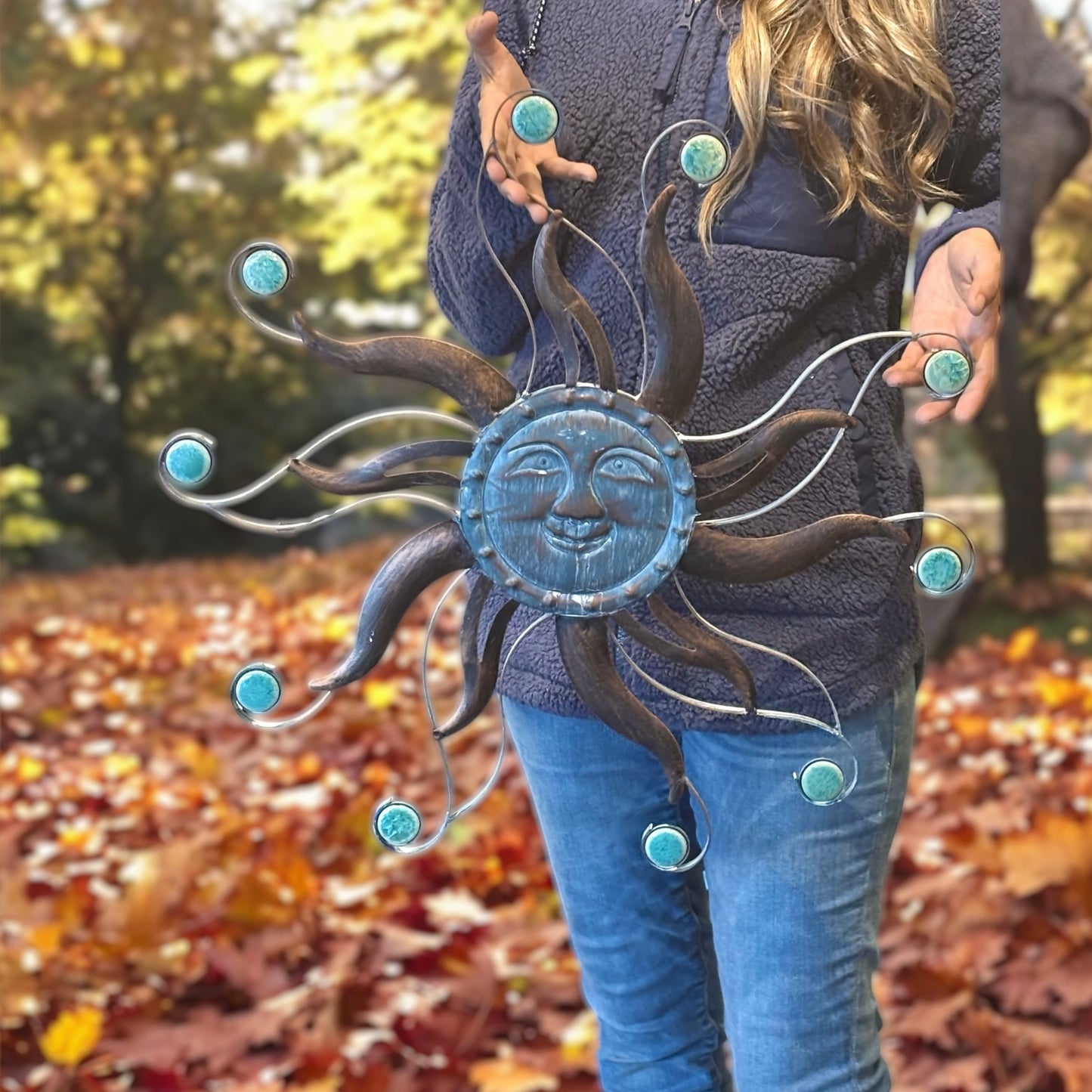 Indoor/Outdoor Verdigris Sun Face Wall Sculpture