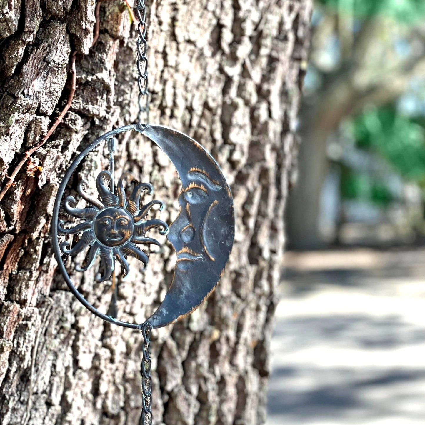 80-Inch Metal Rain Chain with Celestial Crescent Moon & Sun