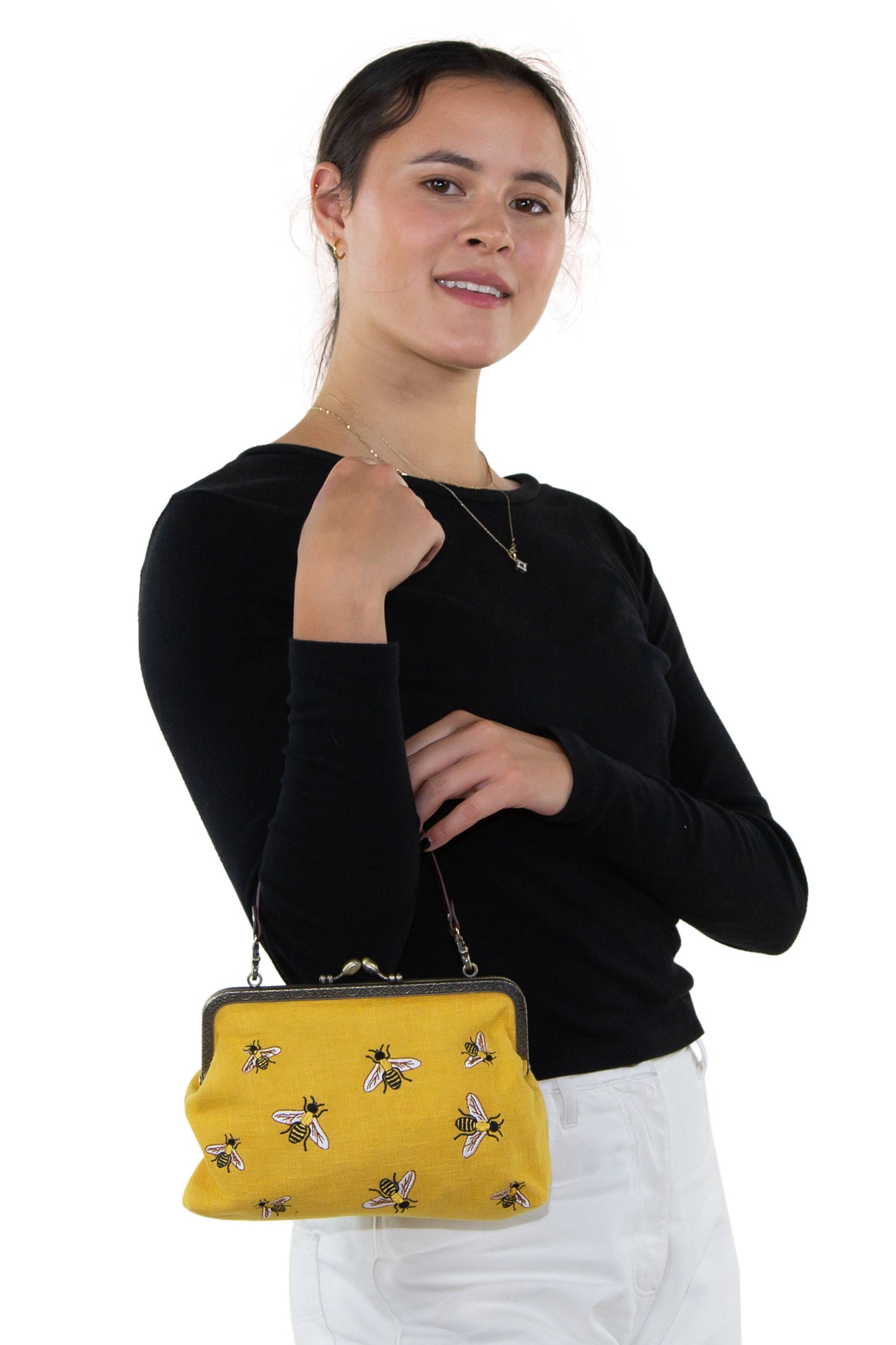 Bees Kisslock Bag: Black